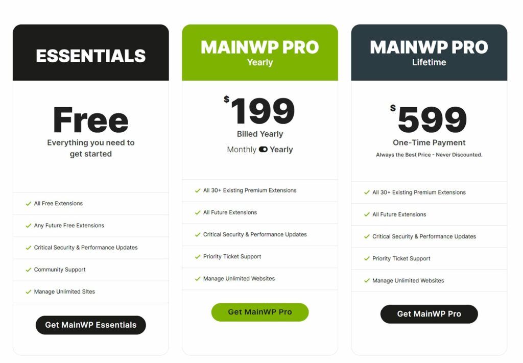 MainWP - Pricing